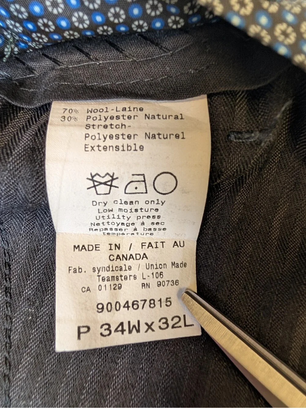 Lauren Ralph Lauren Mens Navy Blue Wool Blend Dress Pants Light Stretch 34x32